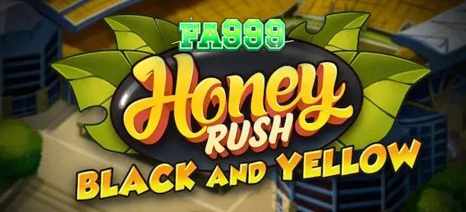 Honey Rush Black and Yellow স্লট গেমের একটি দৃশ্য যেখানে হেক্সাগোনাল গ্রিড এবং মিউজিক্যাল থিম দেখা যাচ্ছে।